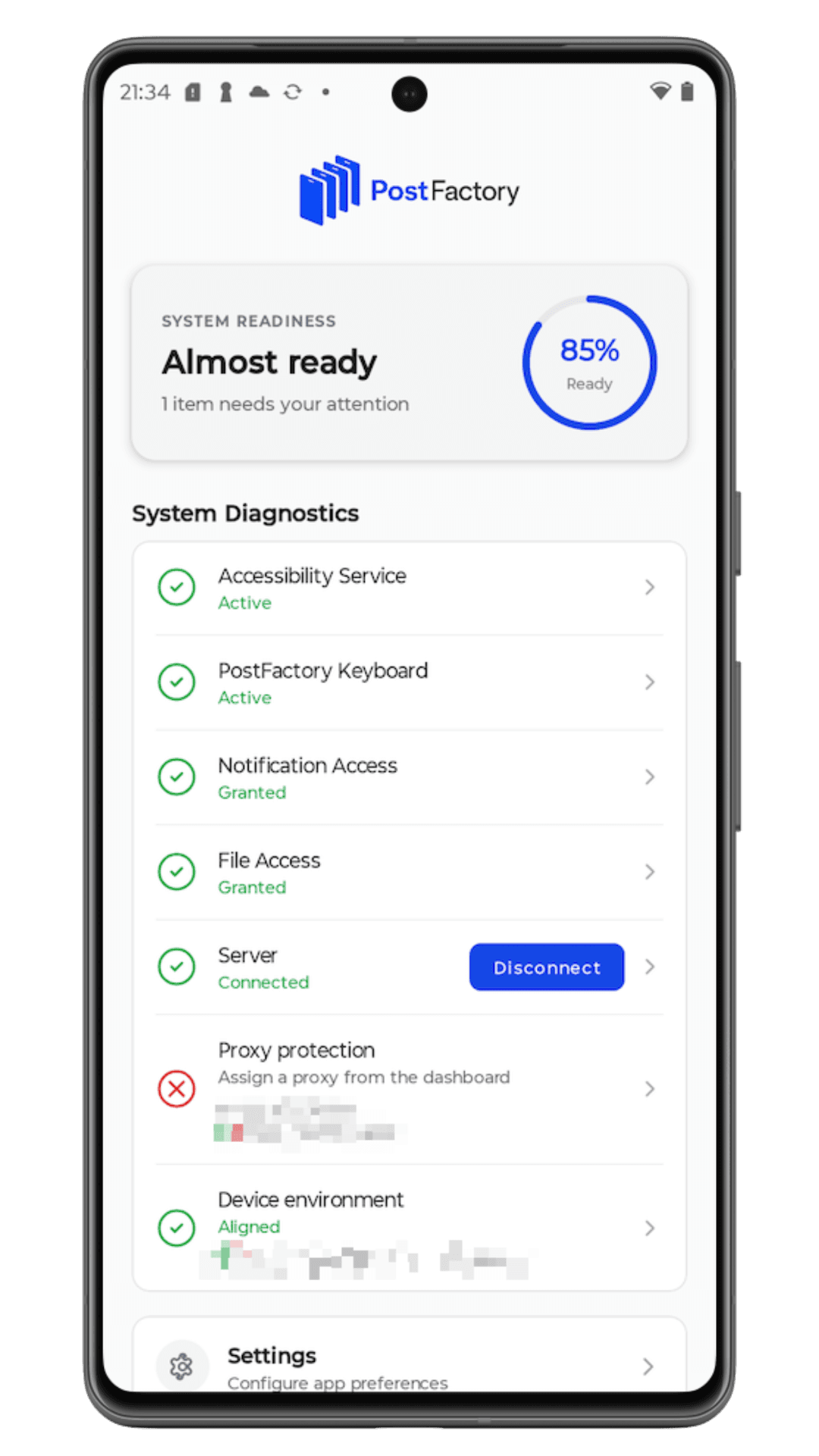 PostFactory mobile app open on a phone